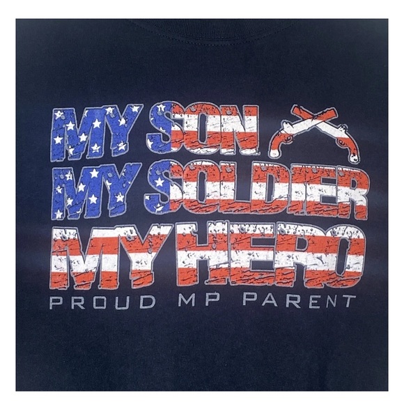 Gildan My Son My Soldier My HeroUnisex T-shirt L  Black Red White Blue Short Slv - Picture 3 of 11